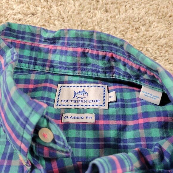 Southern Tide Shirt Mens XL Pink Green Button Down Check Preppy Long Sleeve - Picture 2 of 8
